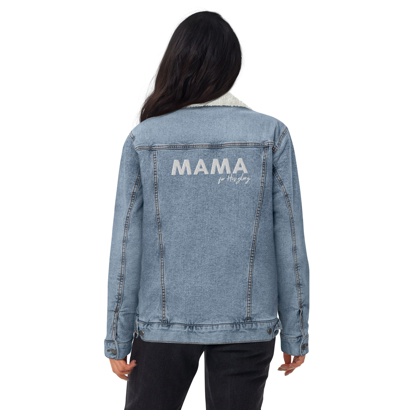 Mama For His Glory Sherpa Denim Jacket